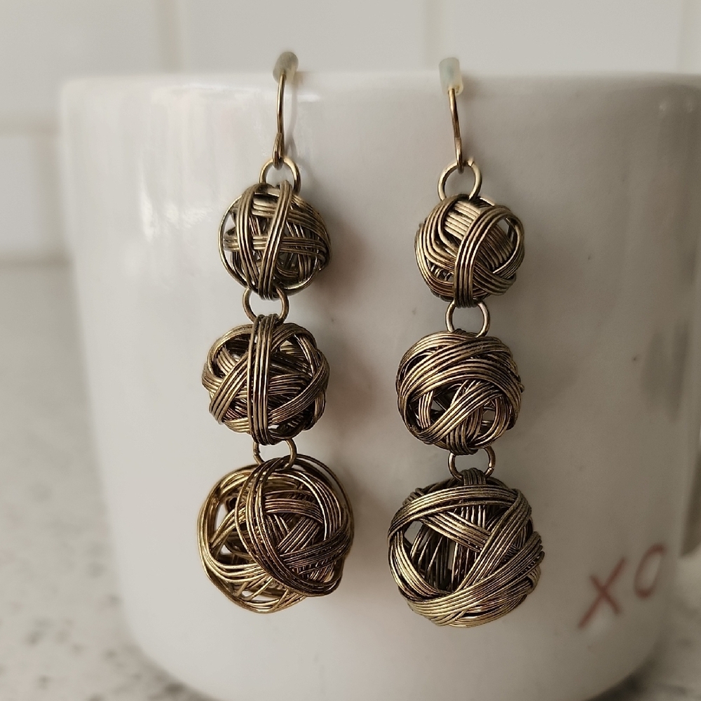 Elegant Gold Wire Ball Drop Earrings